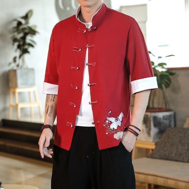 Double crane embroidery Tang shirt