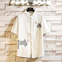 Load image into Gallery viewer, Kanji script button down half sleeve shirt