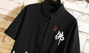 Kanji script button down half sleeve shirt