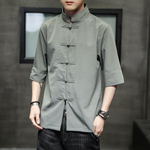 Short sleeve cuff design high collar Tang shirt