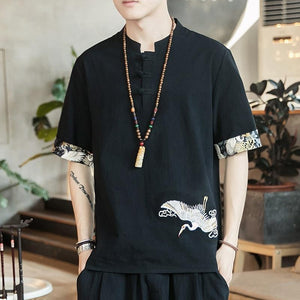 Half button single crane Tang shirt