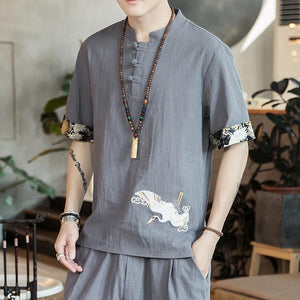 Half button single crane Tang shirt