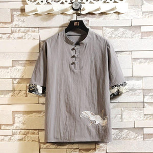 Half button single crane Tang shirt