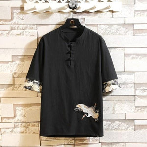 Half button single crane Tang shirt