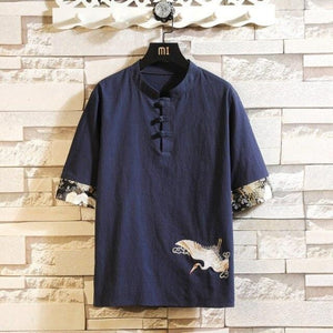 Half button single crane Tang shirt