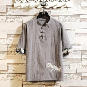 Half button single crane Tang shirt