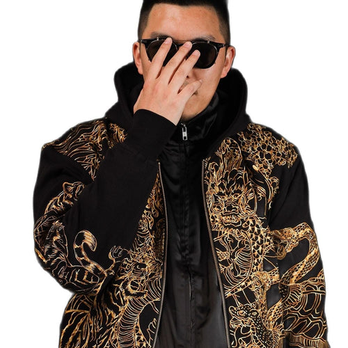 Hyper premium vibrant stencil embroidery dragon hoodie jacket
