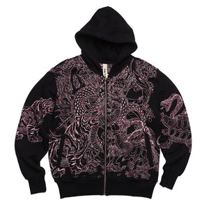 Hyper premium vibrant stencil embroidery dragon hoodie jacket