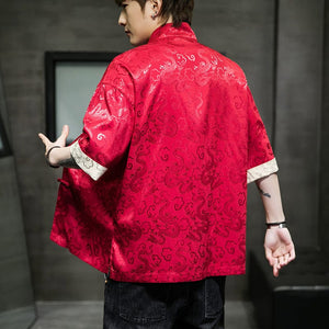 Vibrant short sleeve dragon Tang Dynasty shirt