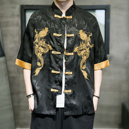 Double golden dragon Tang dynasty shirt