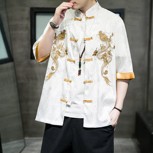 Double golden dragon Tang dynasty shirt