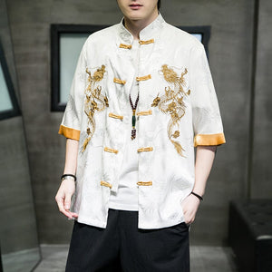 Double golden dragon Tang dynasty shirt