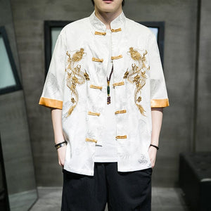 Double golden dragon Tang dynasty shirt