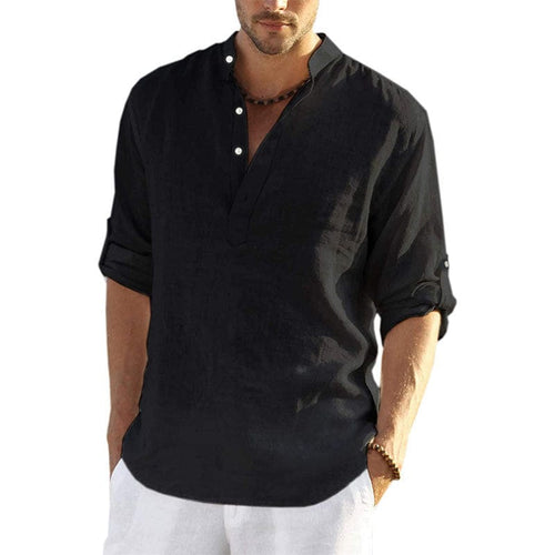 Chubu casual solid linen half button shirt