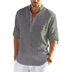 Chubu casual solid linen half button shirt