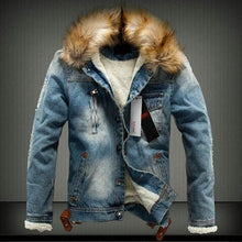 Load image into Gallery viewer, Vintage fur collar denim jacket