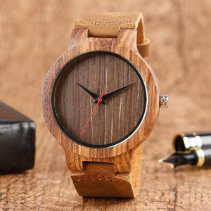 Wooden analog watch red hand