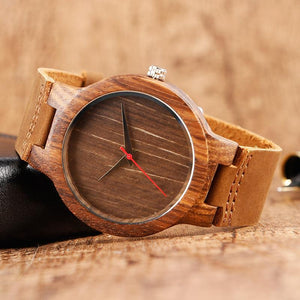 Wooden analog watch red hand