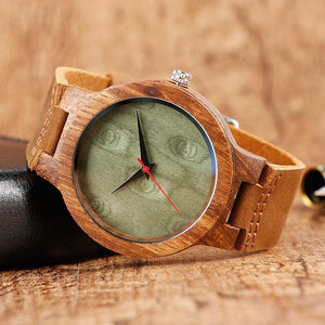 Wooden analog watch red hand