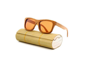 Polarized vintage wooden framed sunglasses unisex