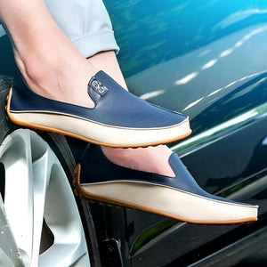 Men's leather loafers blue/beige