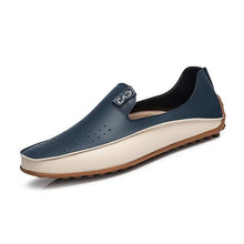 Load image into Gallery viewer, Men&#39;s leather loafers blue/beige