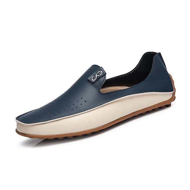 Men's leather loafers blue/beige