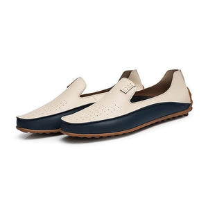 Men's leather loafers blue/beige