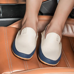 Men's leather loafers blue/beige