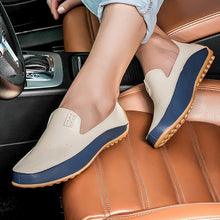 Load image into Gallery viewer, Men&#39;s leather loafers blue/beige