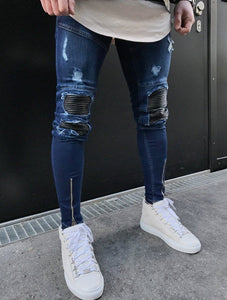 Distressed biker skinny jeans zipper leg