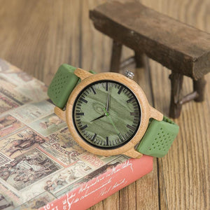 Wooden analog watch green strap