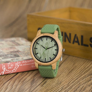 Wooden analog watch green strap