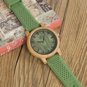 Wooden analog watch green strap