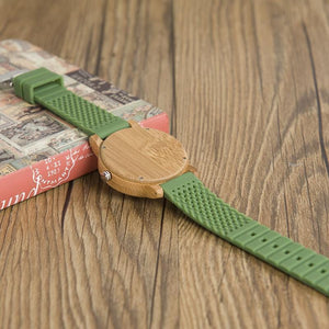 Wooden analog watch green strap