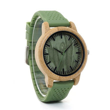 Load image into Gallery viewer, Wooden analog watch green strap