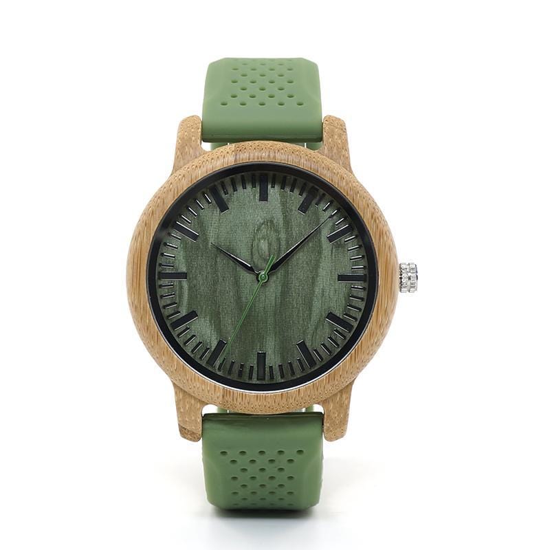 Wooden analog watch green strap