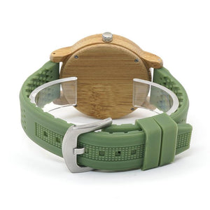 Wooden analog watch green strap