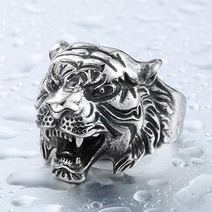 Fierce titanium tiger head alloy ring