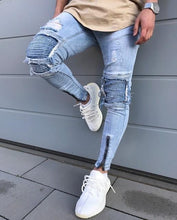 Load image into Gallery viewer, Distressed biker skinny jeans zipper leg Ver. 2