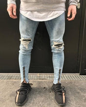 Load image into Gallery viewer, Distressed biker skinny jeans zipper leg Ver. 2