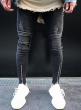 Load image into Gallery viewer, Distressed biker skinny jeans zipper leg Ver. 2