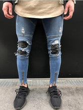 Load image into Gallery viewer, Distressed biker skinny jeans zipper leg Ver. 2