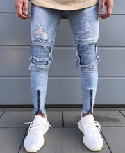 Load image into Gallery viewer, Distressed biker skinny jeans zipper leg Ver. 2