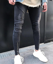 Load image into Gallery viewer, Distressed biker skinny jeans zipper leg Ver. 2