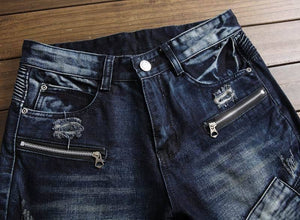 Zipper motorcycle denim jeans