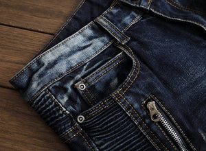 Zipper motorcycle denim jeans