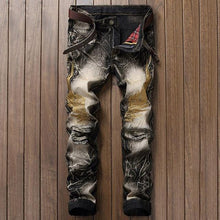 Load image into Gallery viewer, Bleach Ripped embroidery designer denim jeans