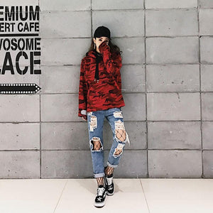 Camo pull over hooded jacket