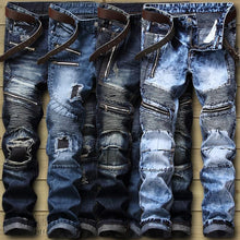 Load image into Gallery viewer, Zipper motorcycle denim jeans